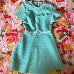 Pastel blue a line cut dress with short sleeves